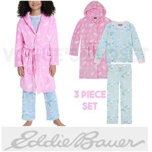 NEW! Eddie Bauer Youth 3 piece PJ Set- LS Top, Pant and Robe, Moose
